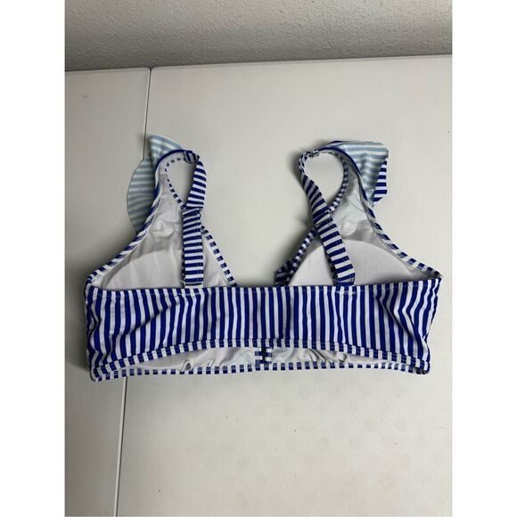 Bohemian Striped Ruffle Swimming Top Size XL Bleu White Marine - Picture 3 of 8